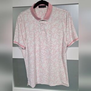 G/FORE White Polo with Pink Dotted Print